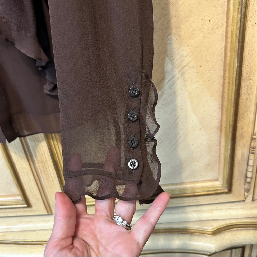 Ralph Lauren Brown 100% Silk Ruffle Edge Scarf & Blouse - Picture 6 of 10